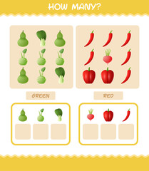 How many cartoon vegetables. Counting game. Educational game for pre shool years kids and toddlers