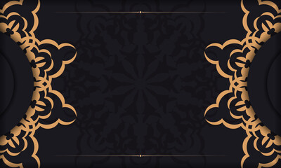 Template for postcard print design with vintage ornament. Black vector banner with luxury ornaments and place for your logo and text.