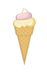 Ice cream. The object is isolated on a white background. Summer food sweet dessert. Waffle cone. Flat design. Vector