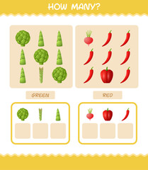 How many cartoon vegetables. Counting game. Educational game for pre shool years kids and toddlers