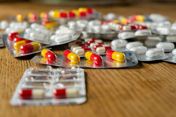 Colorful medication and pills on a table