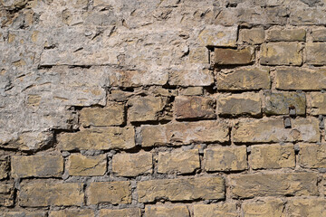 Wall texture., Antique brick wall with chaotic masonry.