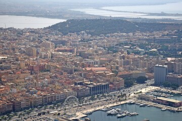 aerial view of the ancient city Cagliari, Sardinia, Italy