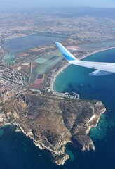 Aerial view on Cagliari and the beach of  Poetto, Sardinia, Italy