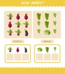 How many cartoon vegetables. Counting game. Educational game for pre shool years kids and toddlers