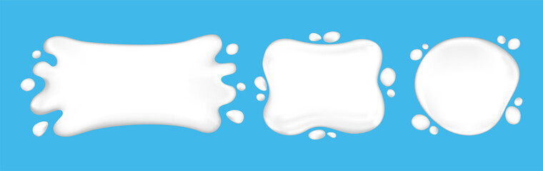 milk splashing, white milk drop splash, droplet milk shape isolated on light blue for banner background