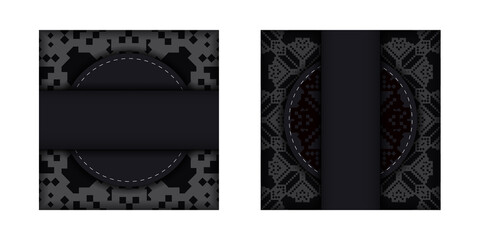 Template for print design postcards in black color with Slovenian patterns. Preparing an invitation with a place for your text and vintage ornaments.