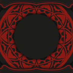 Vector Black-red color postcard design with abstract ornament. Invitation card design with space for your text and vintage patterns.