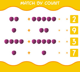 Match by count of cartoon red cabbage. Match and count game. Educational game for pre shool years kids and toddlers