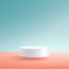 Vector round white podium, pedestal or platform above the surface, background for product presentation. Place for ads. Empty product stand background