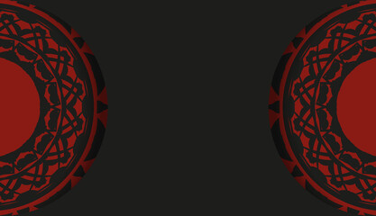 Vector design of postcard in black-red color with abstract patterns. Invitation card design with space for your text and vintage ornaments.