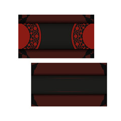 Vector design of postcard in black-red color with luxurious patterns. Invitation card design with space for your text and vintage ornaments.