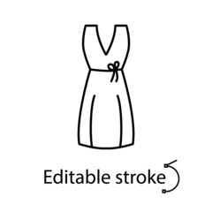 Female home dress outline icon. Homewear and sleepwear. Customizable linear contour symbol. Editable stroke