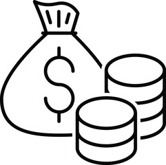 Money Vector Line Icon. Coins stack. Pixel Perfect. Transparent Background.