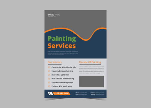 Paint Service Flyer Design Template. Commercial Real Estate Painting Service Poster Leaflet Design. Paint Worker Service Flyer Design Templat