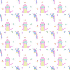 Childish Seamless pattern of cute seal cartoon with head of giraffe on white background.Vector isolate flat design for Creative kids texture for fabric, wrapping, textile, wallpaper, apparel,t-shirt .