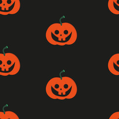 Halloween seamless pattern with pumpkins on a black background. Children's wallpaper, textiles, textured design, paper, printed matter.