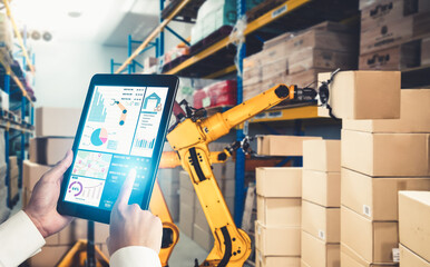 Smart robot arm systems for innovative warehouse and factory digital technology . Automation...
