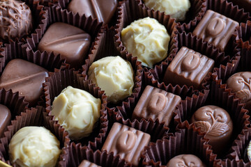 Close-up assortment of chocolates.