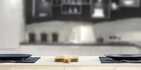 Background of kitchen interior and pedestal of free space for your decoration 