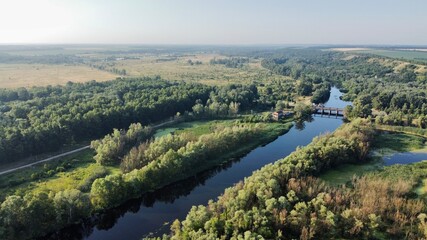 Obraz premium River between forests