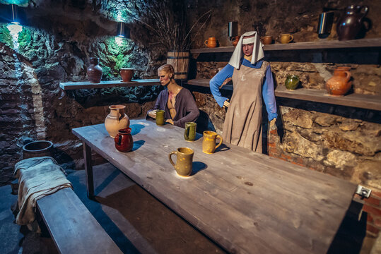 Klodzko, Poland - September 20, 2017: Exhibit in historical undergrounds of Old Town of Klodzko town in the region of Lower Silesia