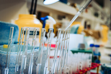 Scientist preparing gradient in laboratory environment with light