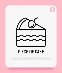 Piece of cake with berry. Thin line icon. Modern vector illustration of bakery.