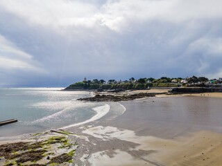 Aerial view of Saint-Quay-Portrieux beach, Cotes d'Armor, Brittany, France