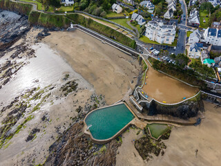 Aerial view of Saint-Quay-Portrieux beach, Cotes d'Armor, Brittany, France