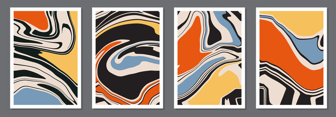 Fototapeta na wymiar Set of trendy retro 1970s style abstract posters