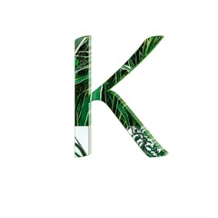 Alphabet letter K colorful texture 3D green abstract beautiful white background