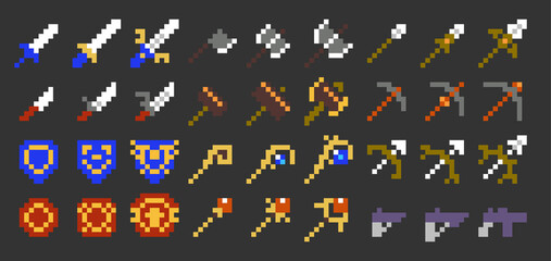 Pixel art vector game weapon icon set (8bit-color)	
 - obrazy, fototapety, plakaty