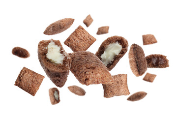 Sweet crispy corn pads flying on white background