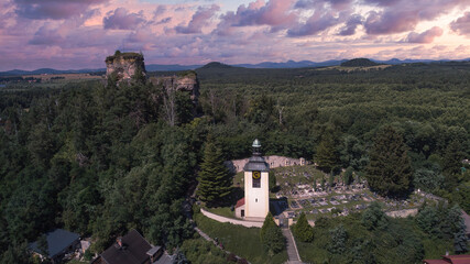 Fototapeta na wymiar Ruins of the castle Jestrebi, region Ceska Lipa, Czech Republic. The castle dates from the 13th century, partly carved in the rock.