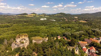 Fototapeta na wymiar Ruins of the castle Jestrebi, region Ceska Lipa, Czech Republic. The castle dates from the 13th century, partly carved in the rock.