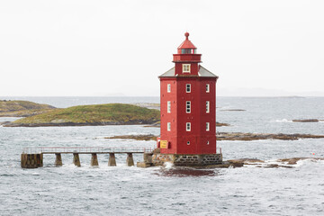 The Kjeungskjær Lighthouse is located on a tiny island or skerry