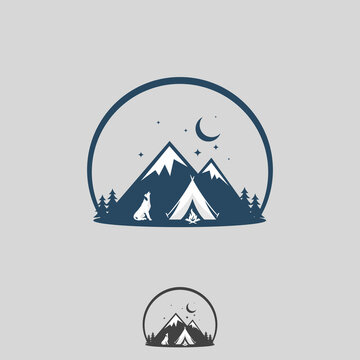Illustration design night camp emblem design