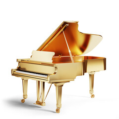 Golden grand piano on a white background. 3d 