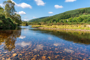 Mountain river landscape. Glendasan river in Glendalough, Wicklow, Ireland.