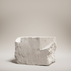Stone slab for product display. Stone wall with broken edges. 3d illustration