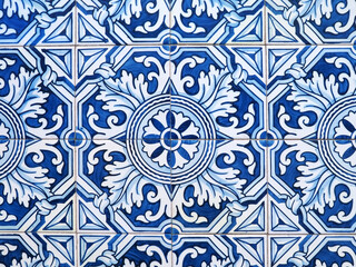 Azulejos - portuguese art with tiles - ornamental pattern in blue