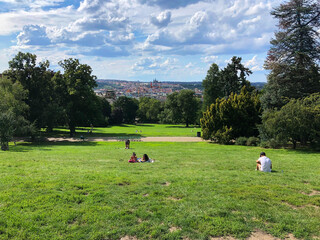 Panoramic view of a city park with urban development off in the distance