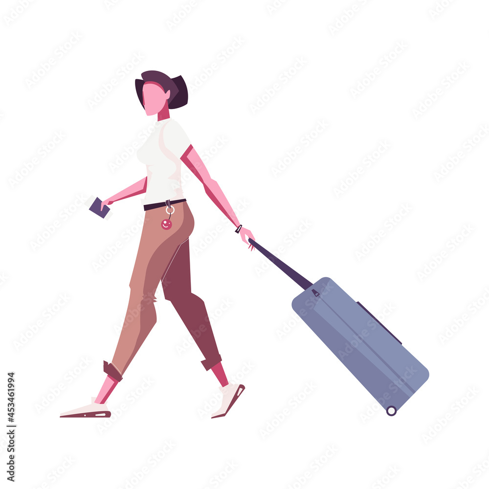 Sticker woman with suitcase