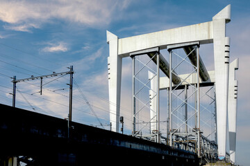 Obraz premium The Spoorbrug Dordrecht (also called Grote brug) is a railway bridge between Dordrecht and Zwijndrecht over the Oude Maas., Zuid-Holland province, The Netherlands