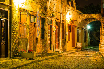 ギリシャ　ロードス島のロードスの旧市街の町並み