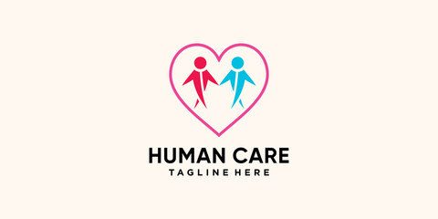 Creative human care logo and heart logo design template with unique line art style