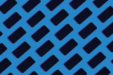 Duotone trendy smartphone pattern on blue background.