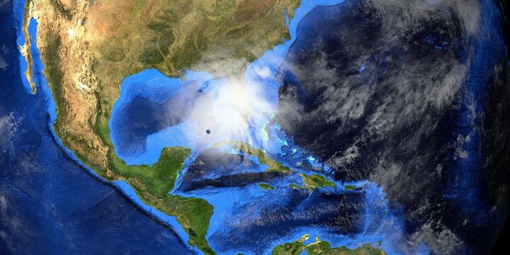 Hurricane Ida approaching the Gulf of Mexico. Extremely detailed and realistic high resolution 3d illustration showing the Earth from space. Elements of this image have been furnished by NASA