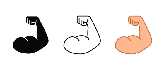 Train your biceps muscle to get best arm. Perfect biceps muscle. Muscular man flexing his biceps. Fitness concept. Flexed bicep strong icon. Vector illustration. Design on white background. EPS 10. - obrazy, fototapety, plakaty
